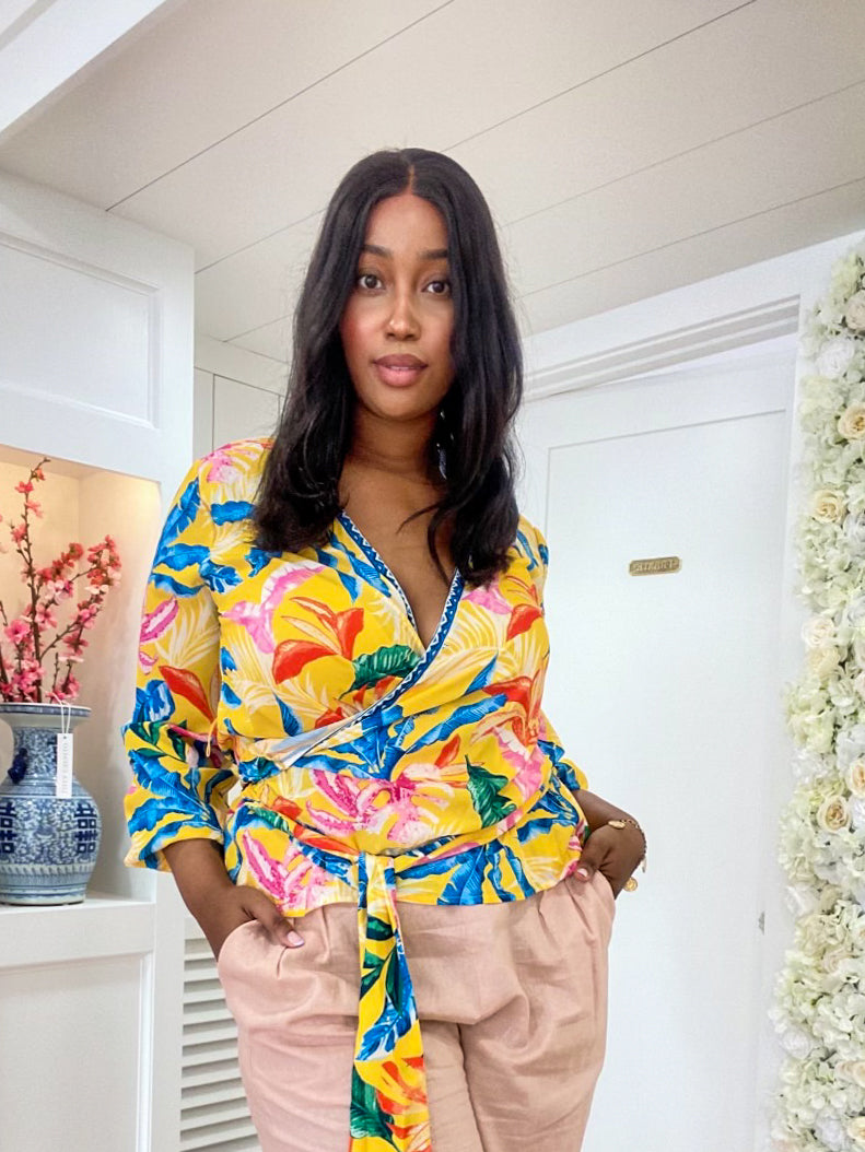 Yellow Tropics Wrap Curvy Fit Blouse