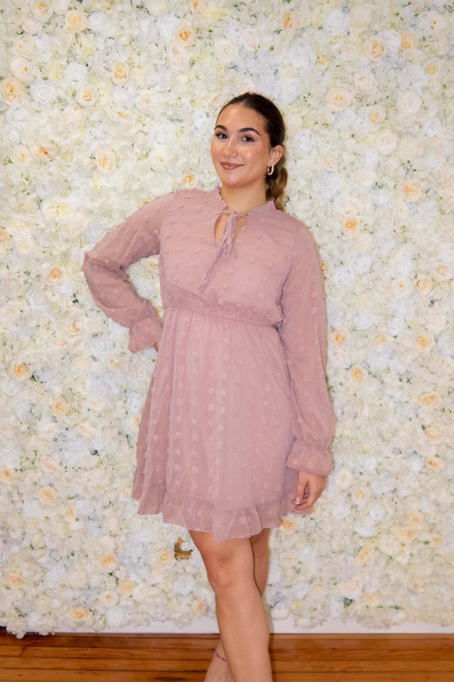 Blush Swiss Dot Long Sleeve Dress