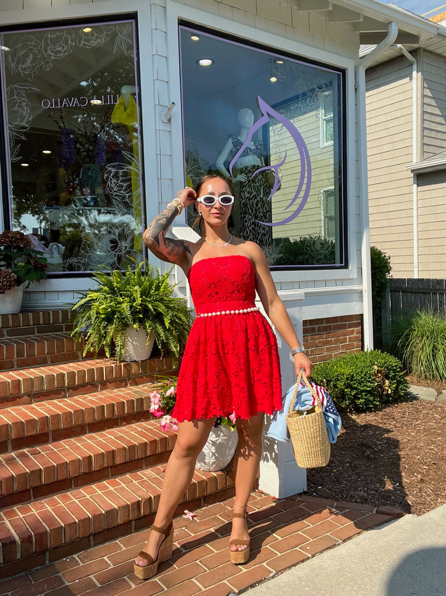 Strapless Red Lace Mini Dress