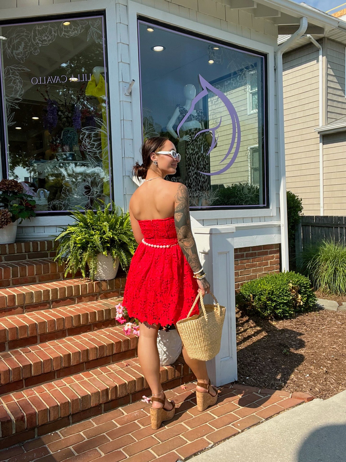Strapless Red Lace Mini Dress