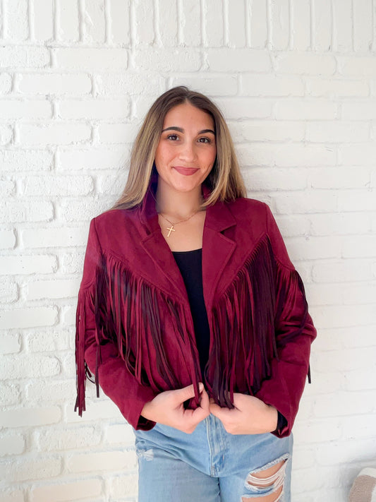 Wine Suede Fringe Jacket