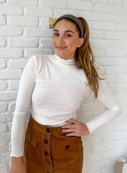 White Ribbed Mock Neck Bodysuit