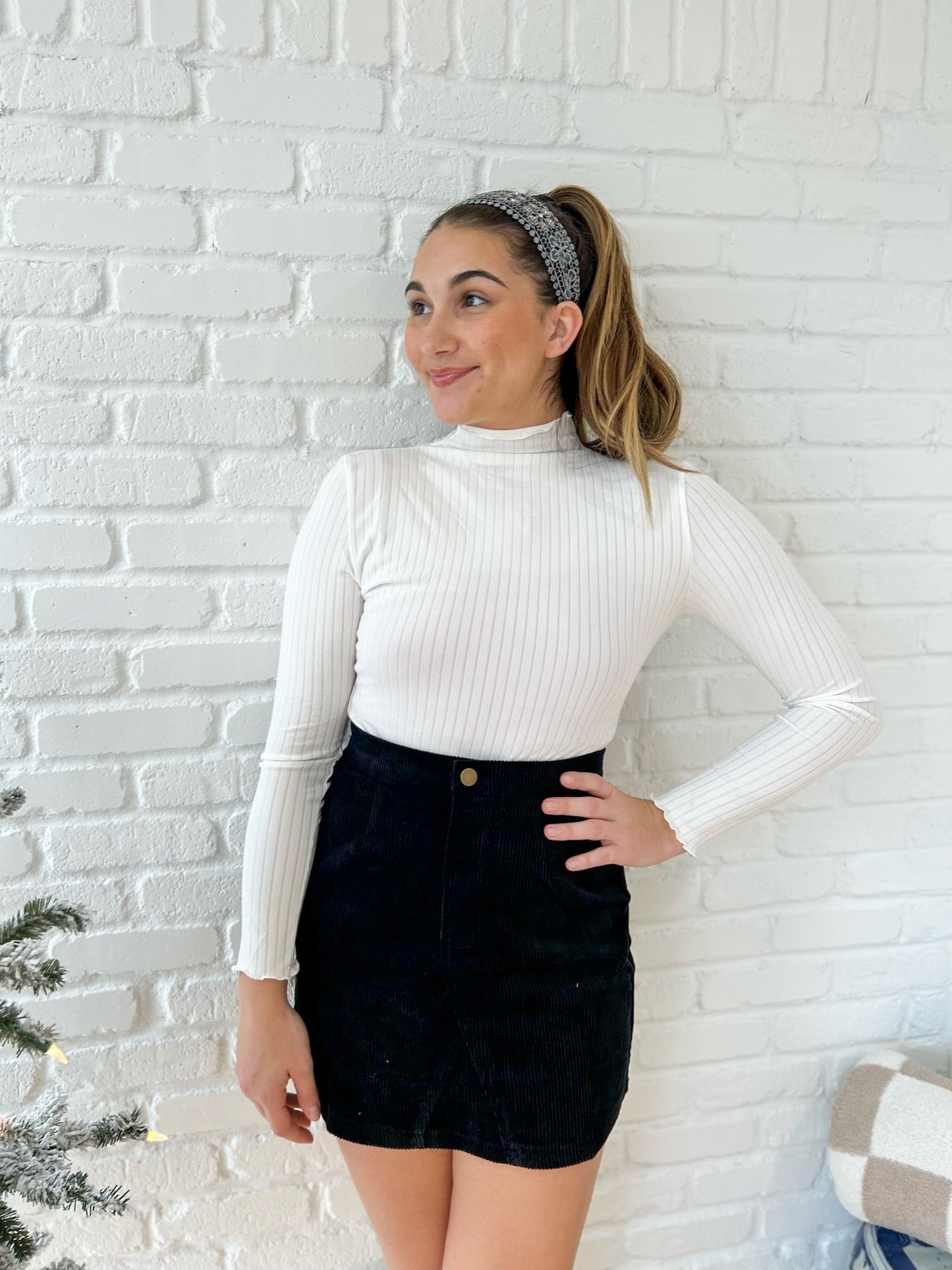 Black Corduroy Mini Skirt