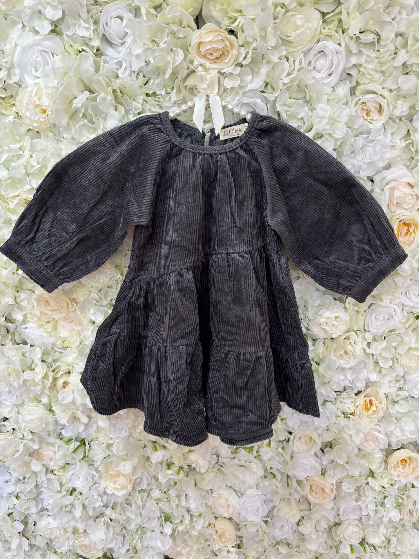 Grey Ariana Ribbed Girls Dress