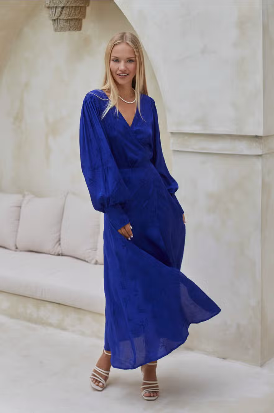 Blue wrap dress long sleeve sales
