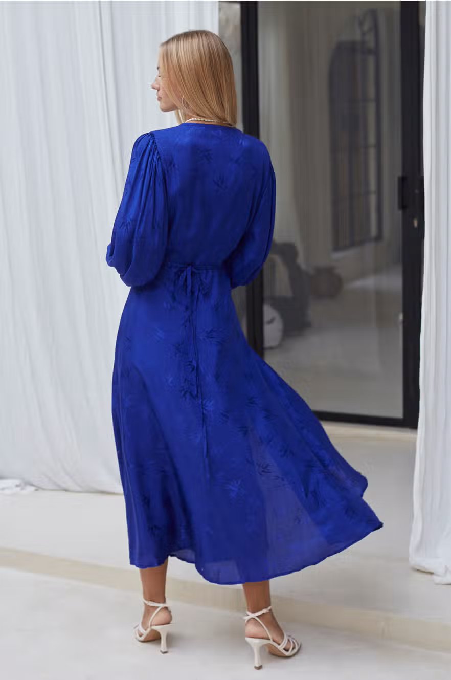 Cobalt Blue Isabella Long Sleeve Maxi Wrap Dress