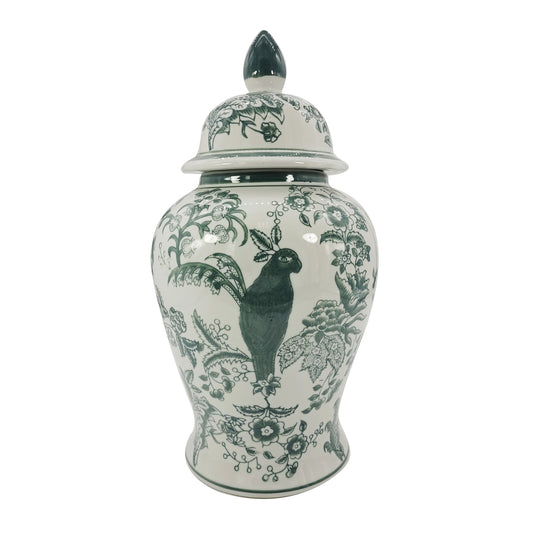 Jasper Green Parrot Chinoiserie Ceramic Jar 18"