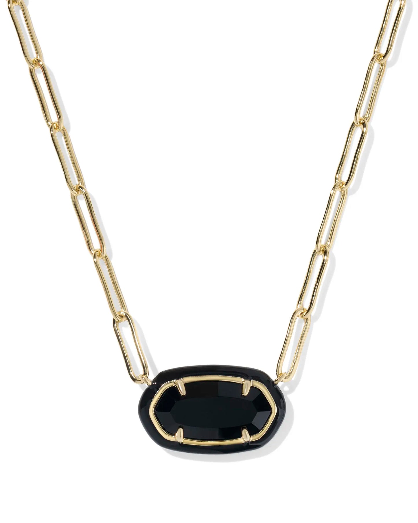 Kendra Scott Elisa Enamel Frame Paperclip Necklace Gold Black Agate