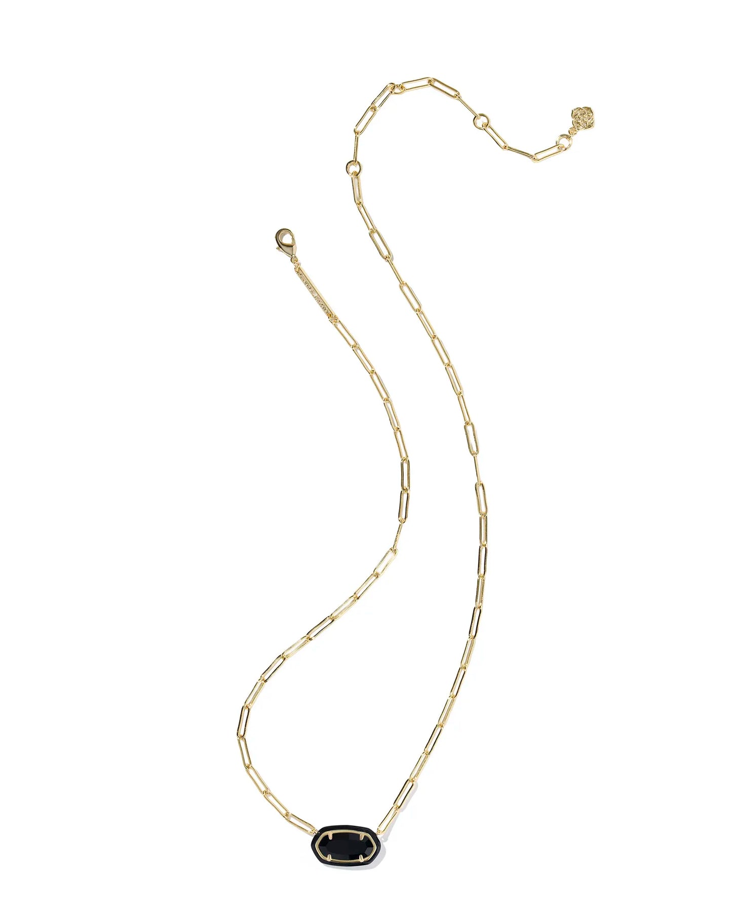 Kendra Scott Elisa Enamel Frame Paperclip Necklace Gold Black Agate