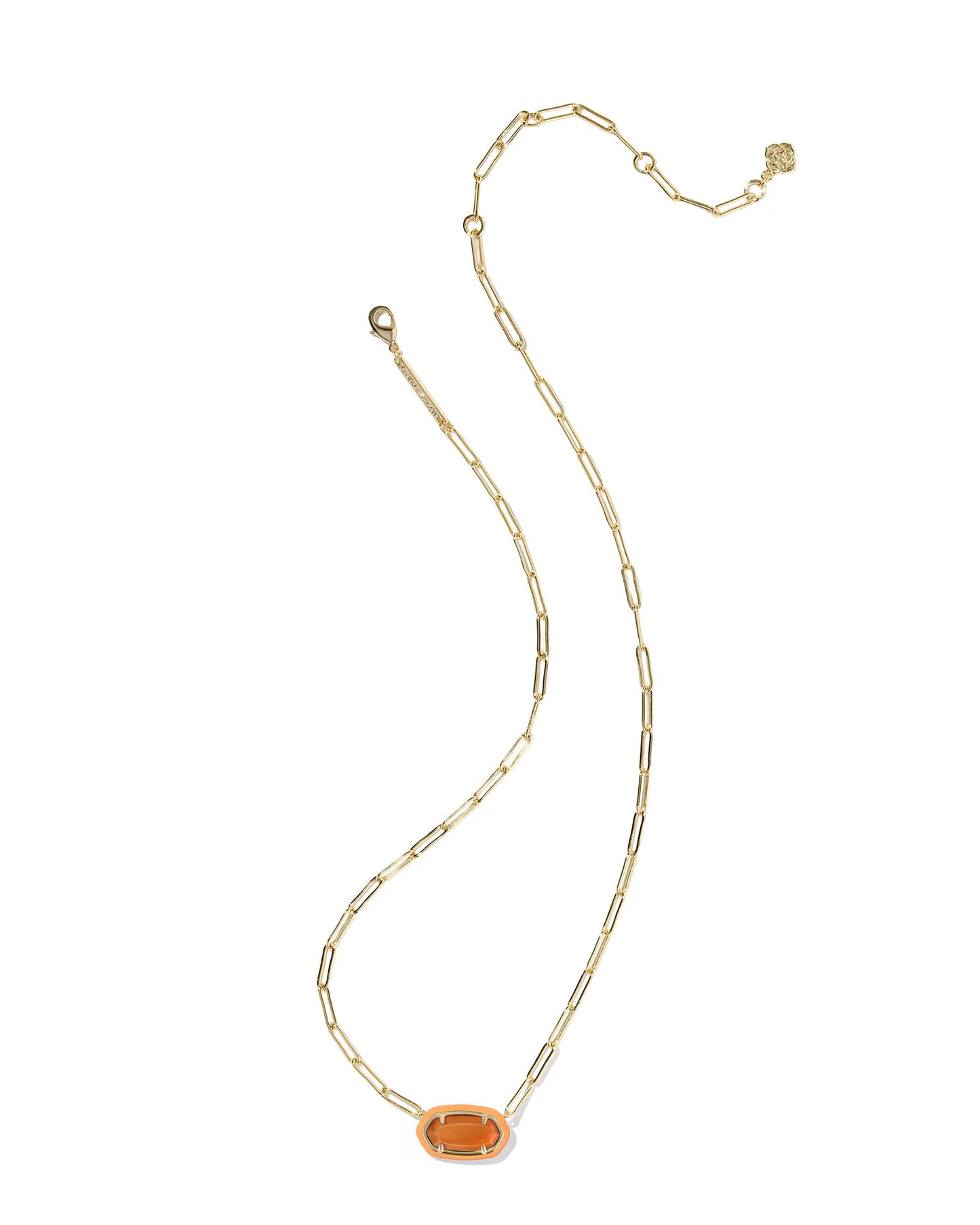 Kendra Scott Elisa Enamel Paperclip Necklace Gold Papaya Mother Of Pearl