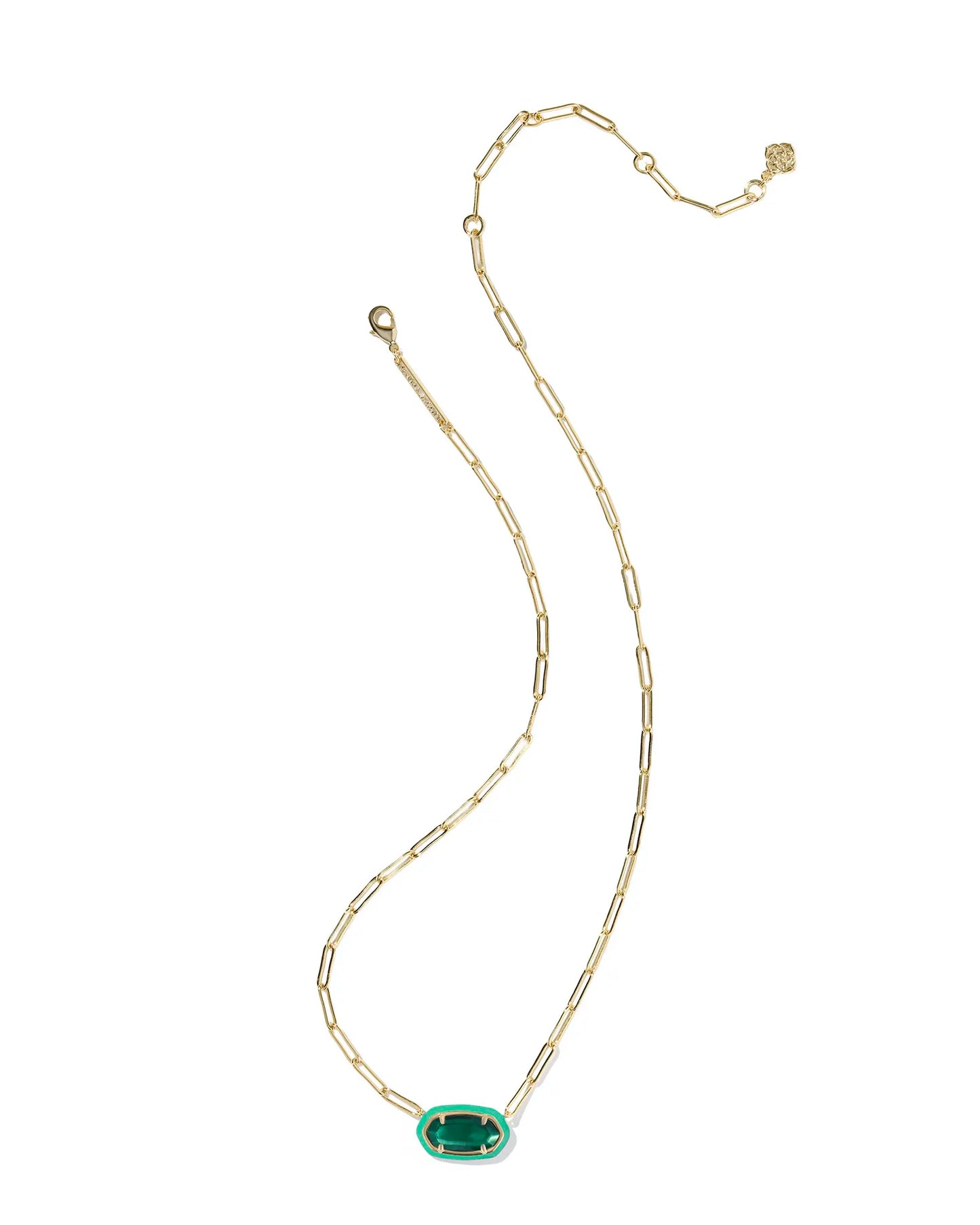 Kendra Scott Elisa Enamel Frame Paperclip Necklace Gold Emerald Illusion