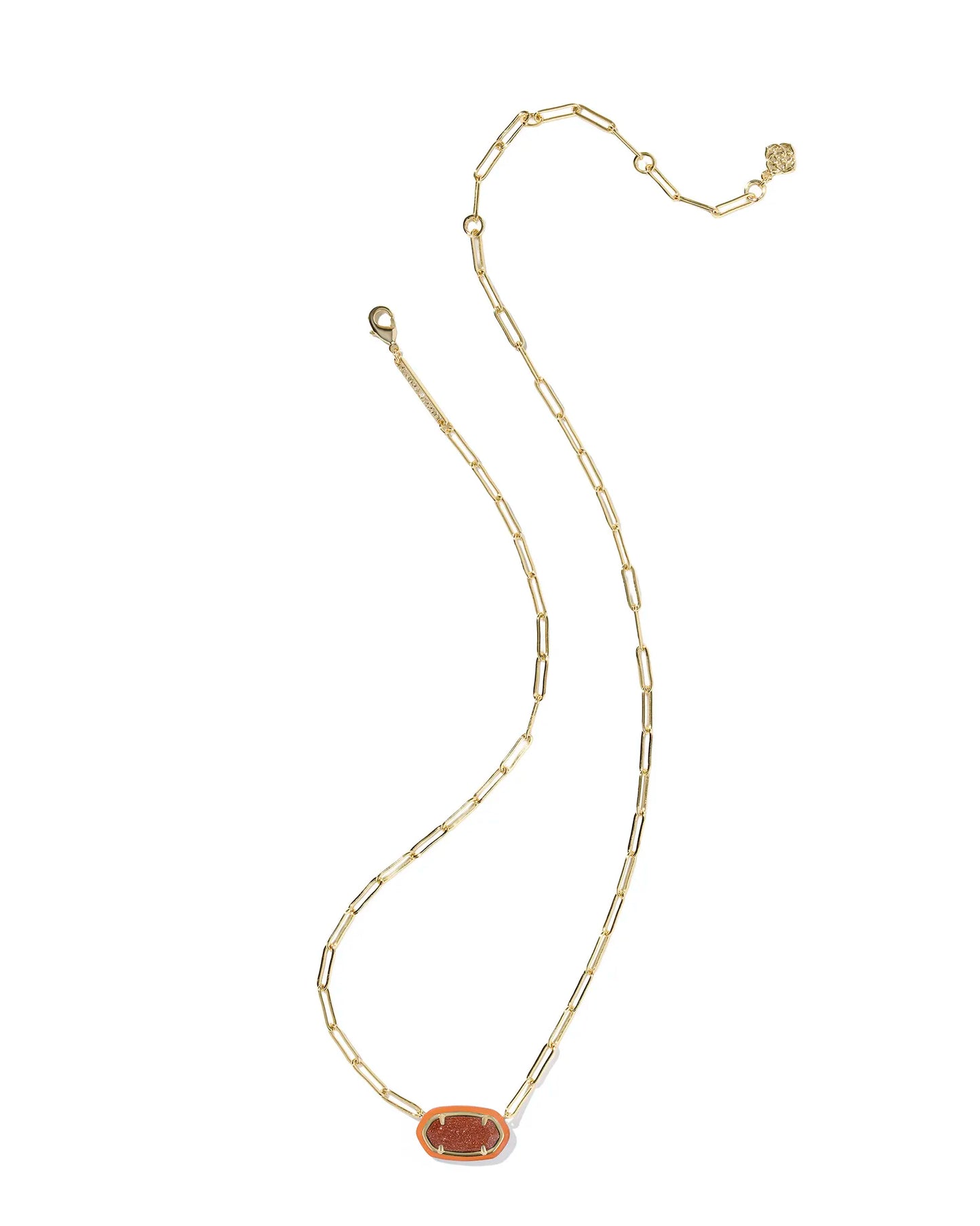 Kendra Scott Elisa Enamel Frame Paperclip Necklace Gold Orange Goldstone