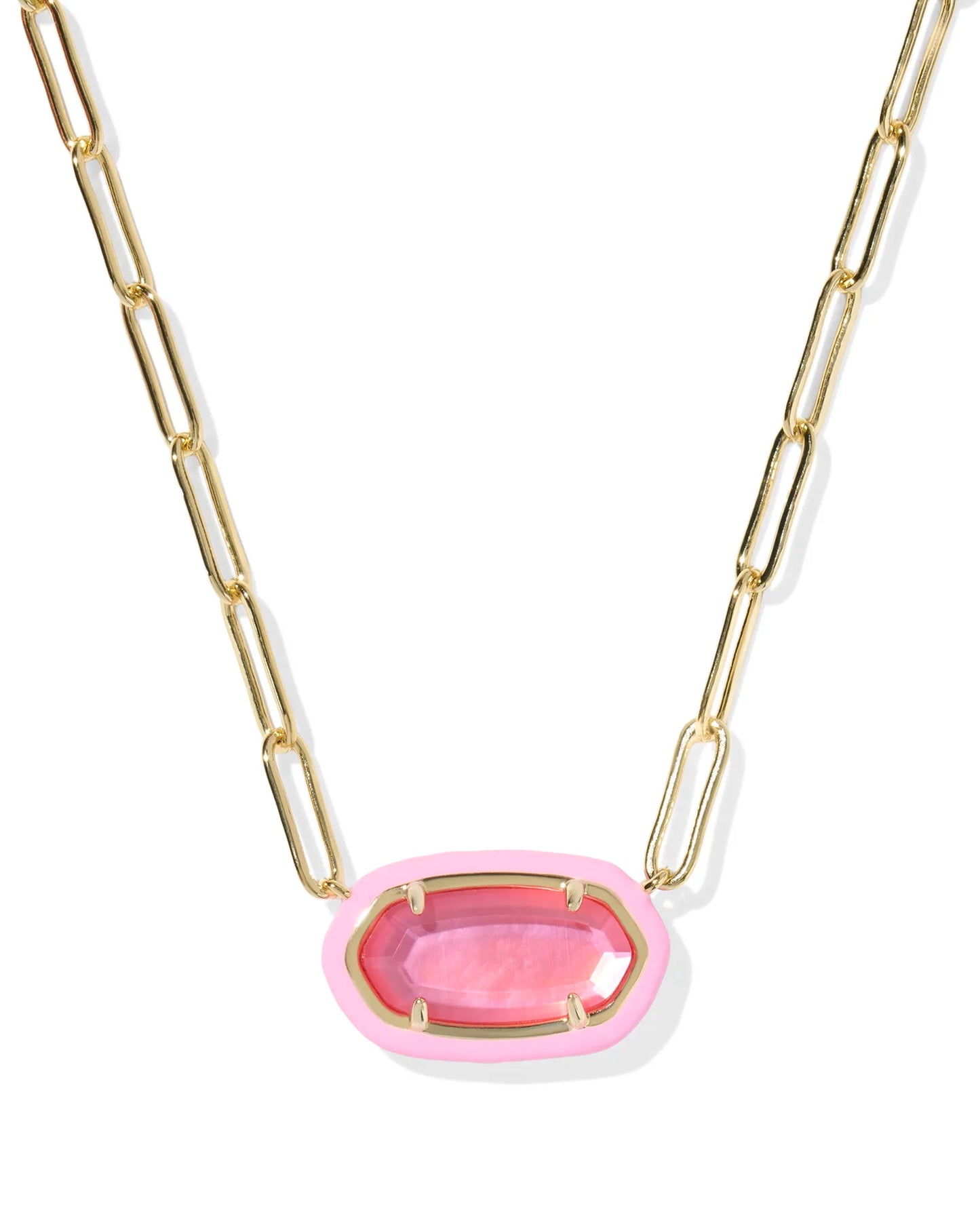 Kendra Scott Elisa Enamel Frame Paperclip Necklace Gold Bright Pink Illusion