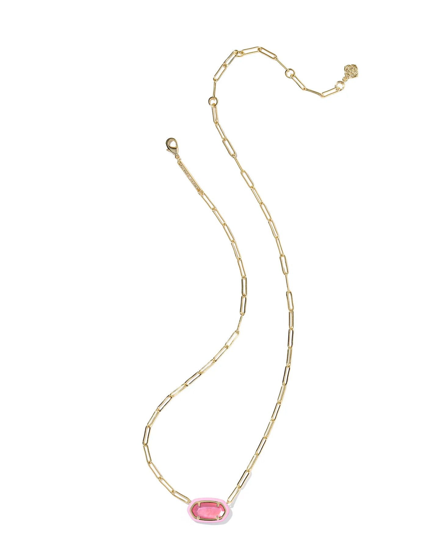 Kendra Scott Elisa Enamel Frame Paperclip Necklace Gold Bright Pink Illusion