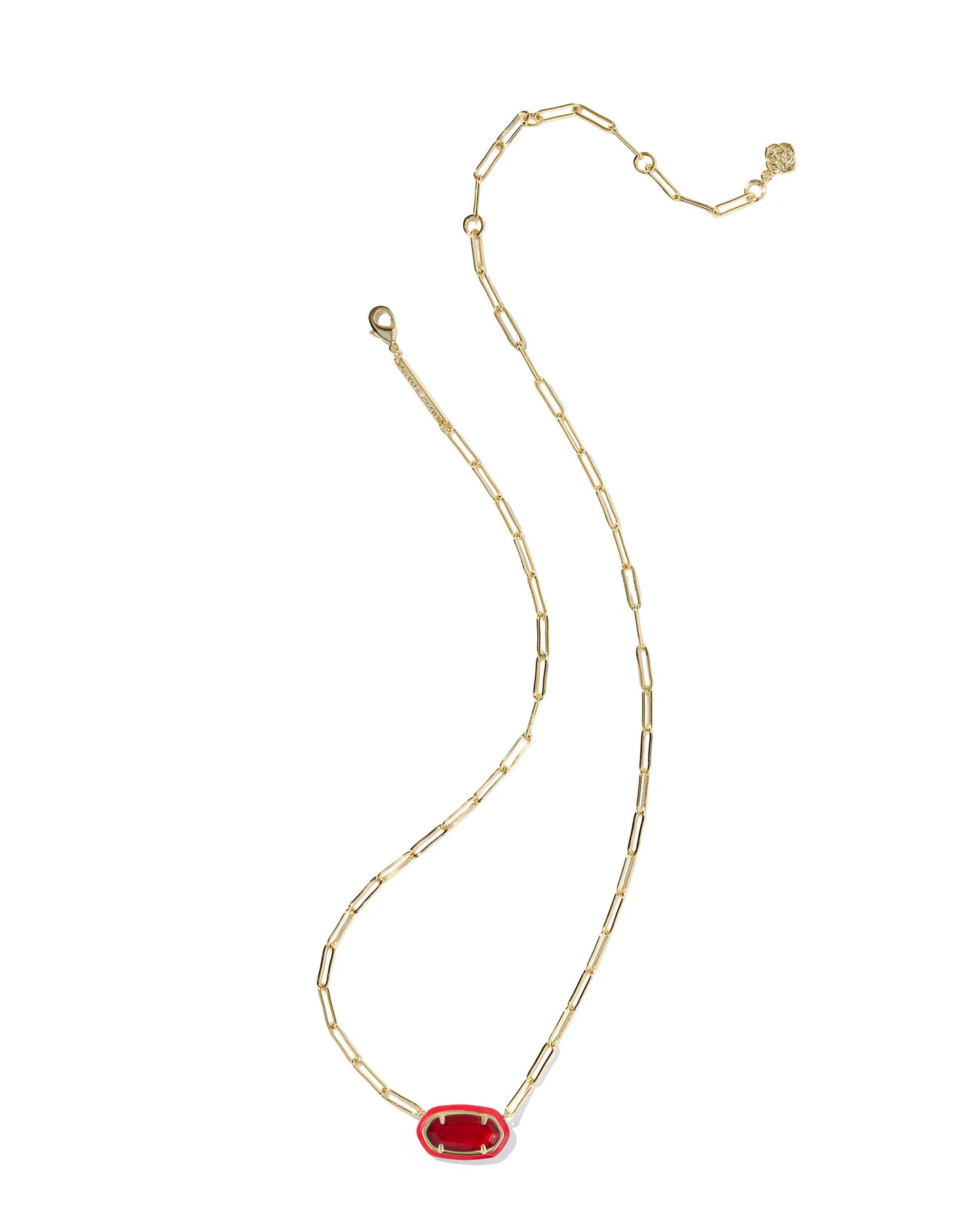 Kendra Scott Elisa Enamel Frame Paperclip Necklace Gold Red Illusion