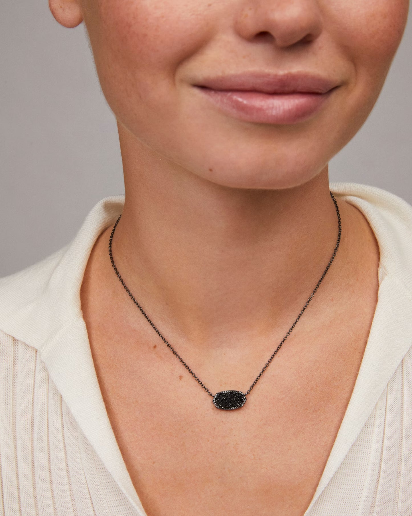 Kendra Scott Elisa Gunmetal Pendant Necklace In Black Drusy