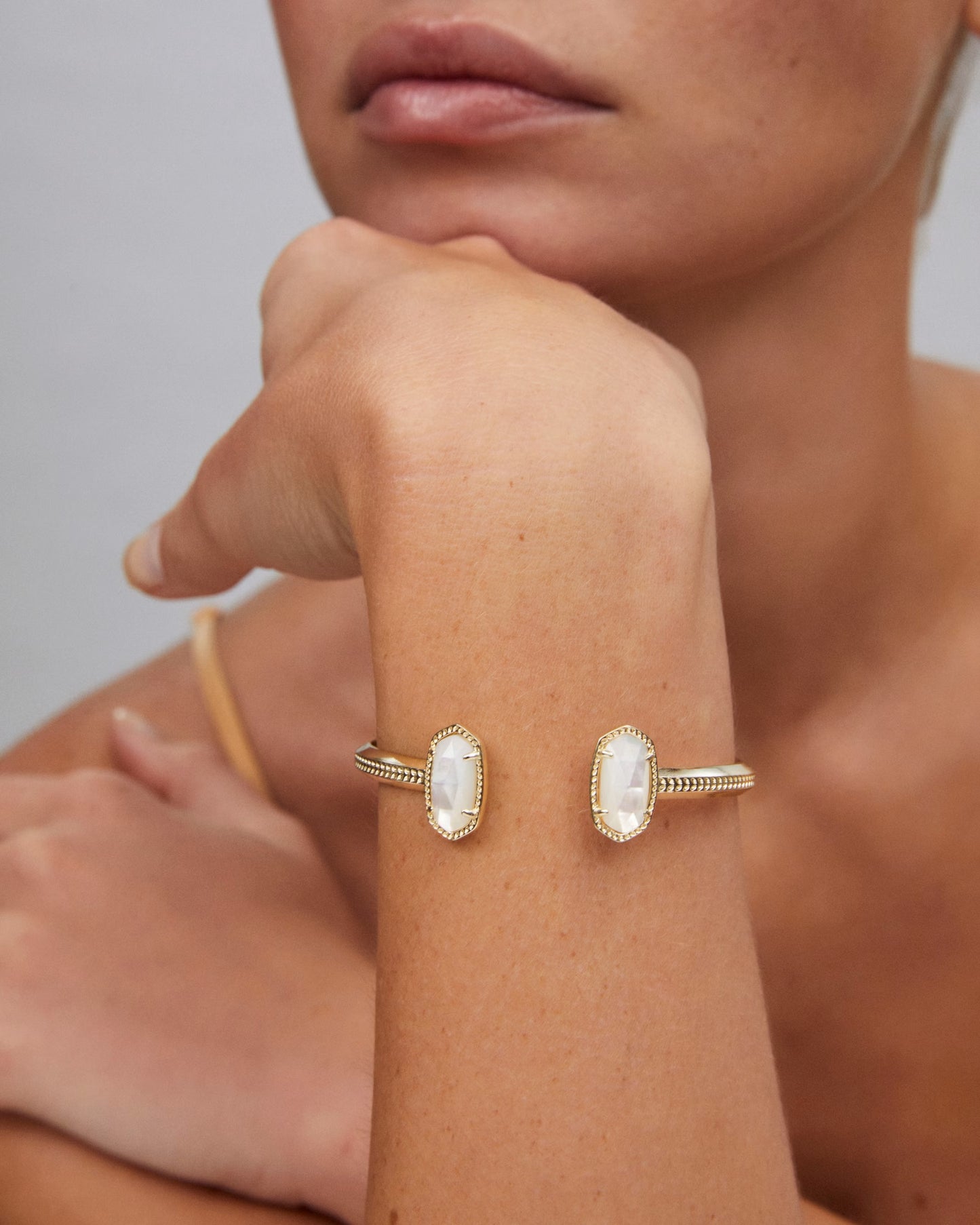 Kendra Scott Elton Gold Cuff Bracelet in Ivory Mother-of-Pearl