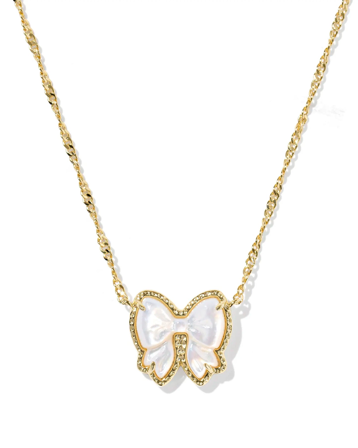 Kendra Scott Haley Bow Short Pendant Necklace Gold Ivory Mother OF Pearl