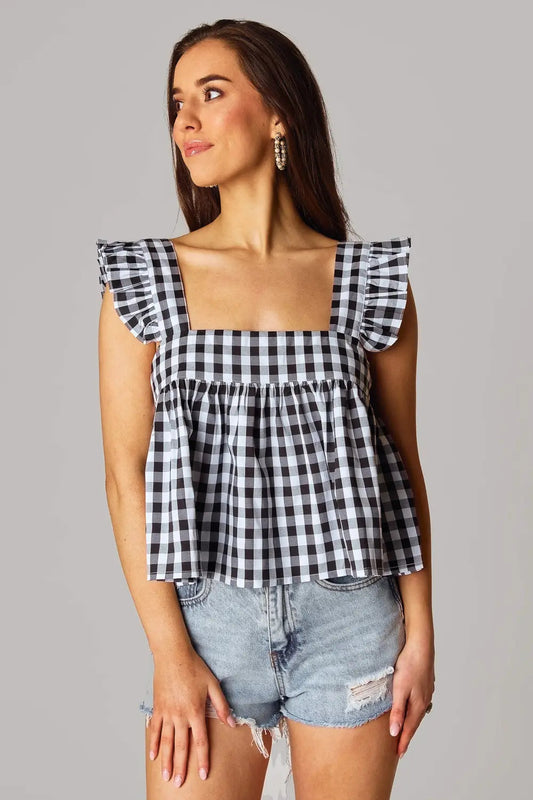 Black Checker Babydoll Tank Top