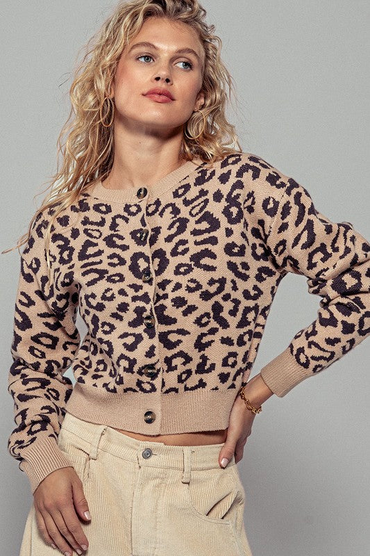 Leopard Crewneck Cardigan