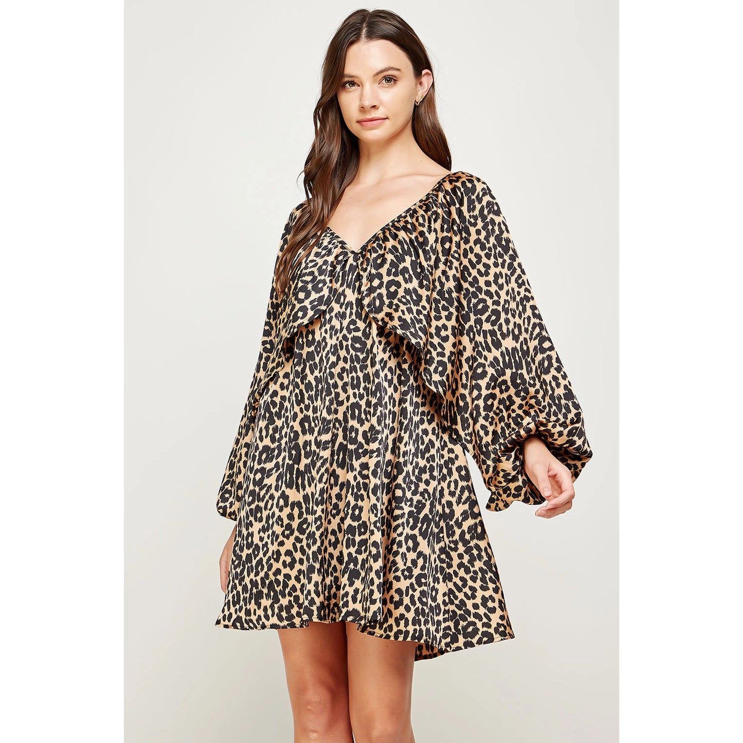 Leopard Shirred Satin Mini Dress