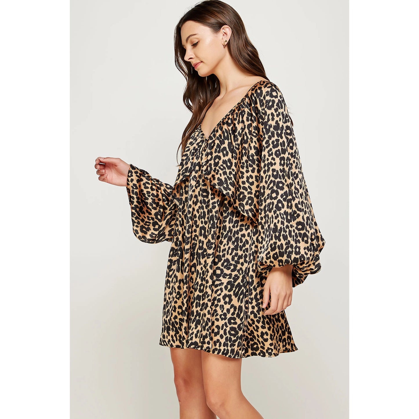 Leopard Shirred Satin Mini Dress
