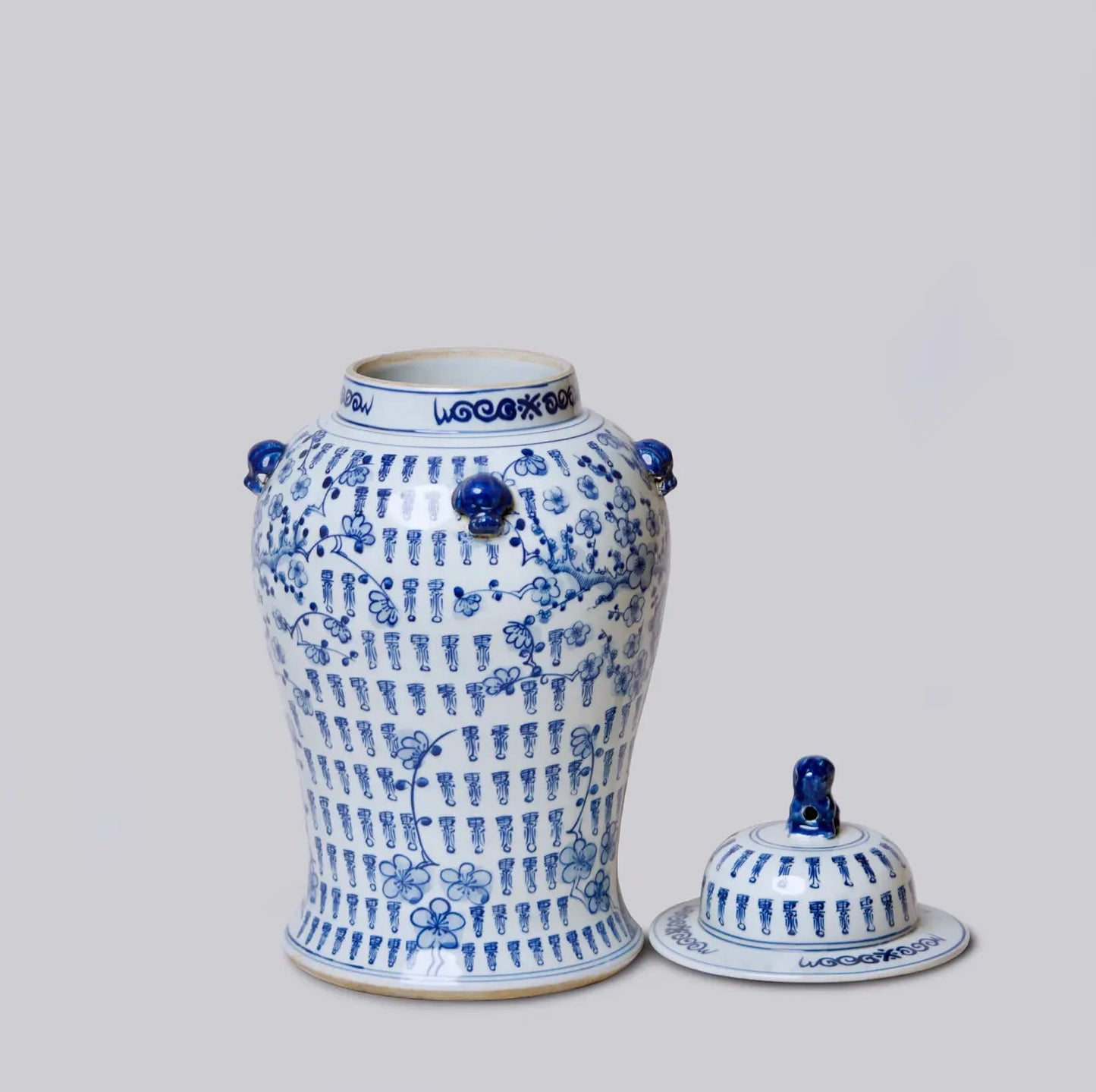 Longevity Plum Lidded Blue and White Porcelain Temple Jar