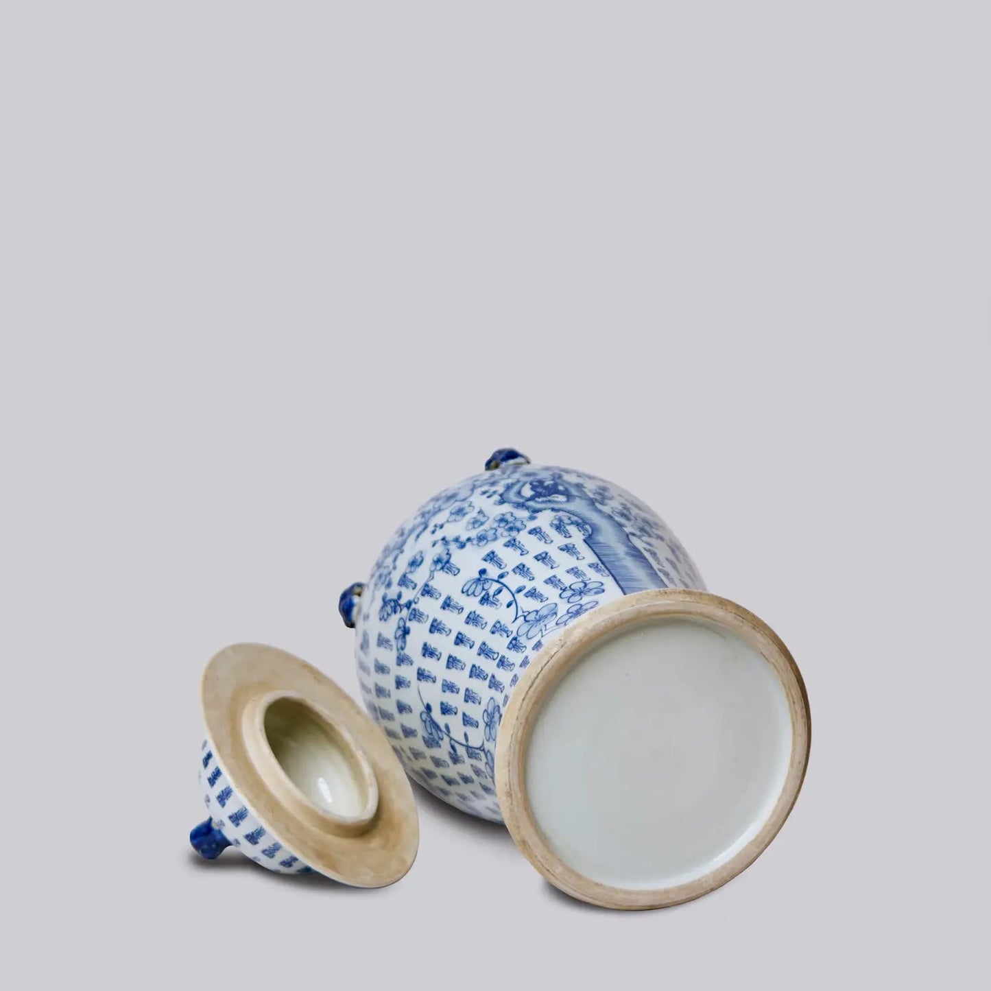 Longevity Plum Lidded Blue and White Porcelain Temple Jar
