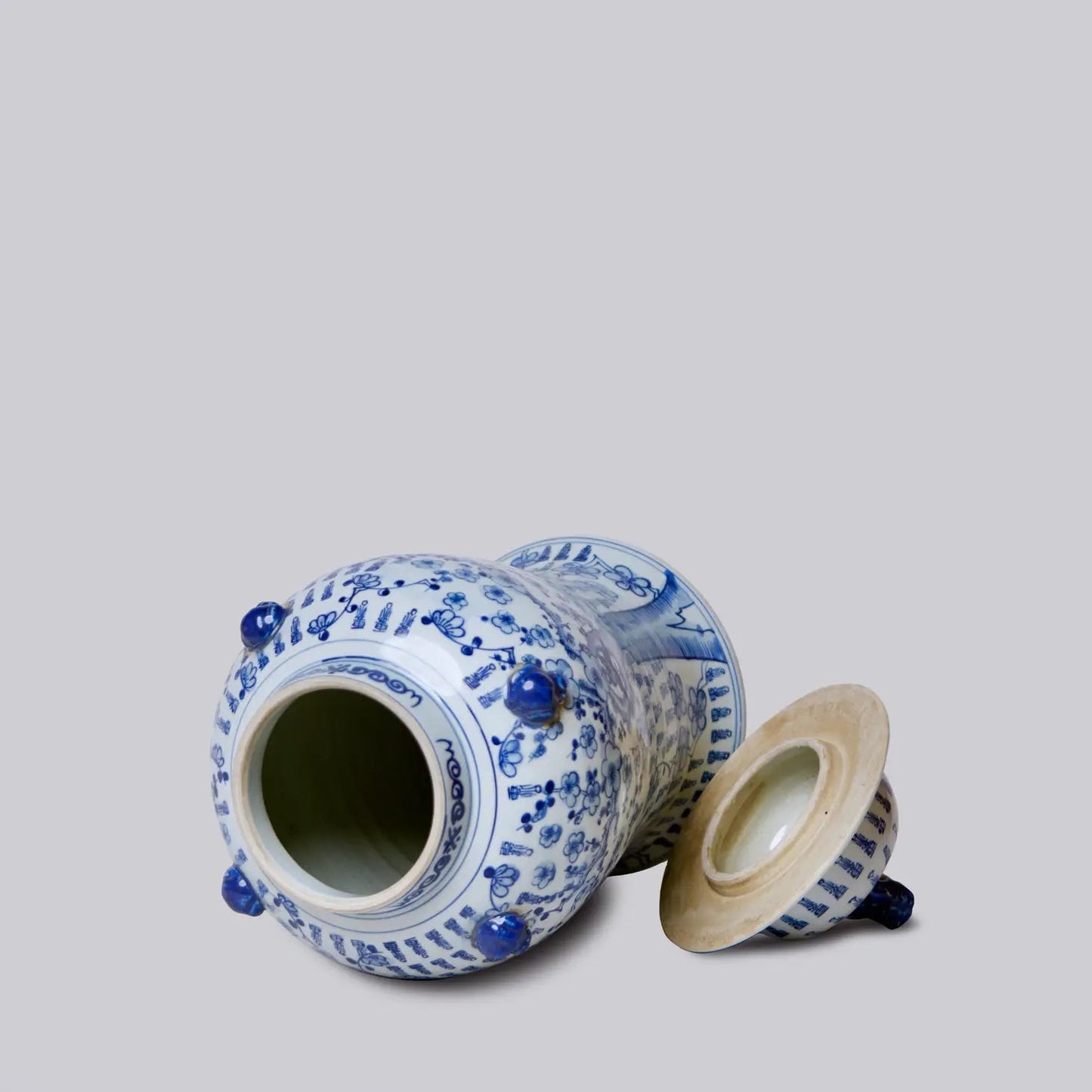 Longevity Plum Lidded Blue and White Porcelain Temple Jar