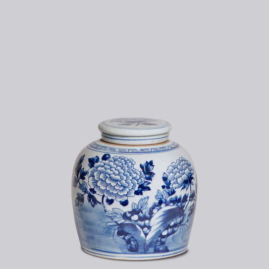 Peony Blue and White Porcelain Jar