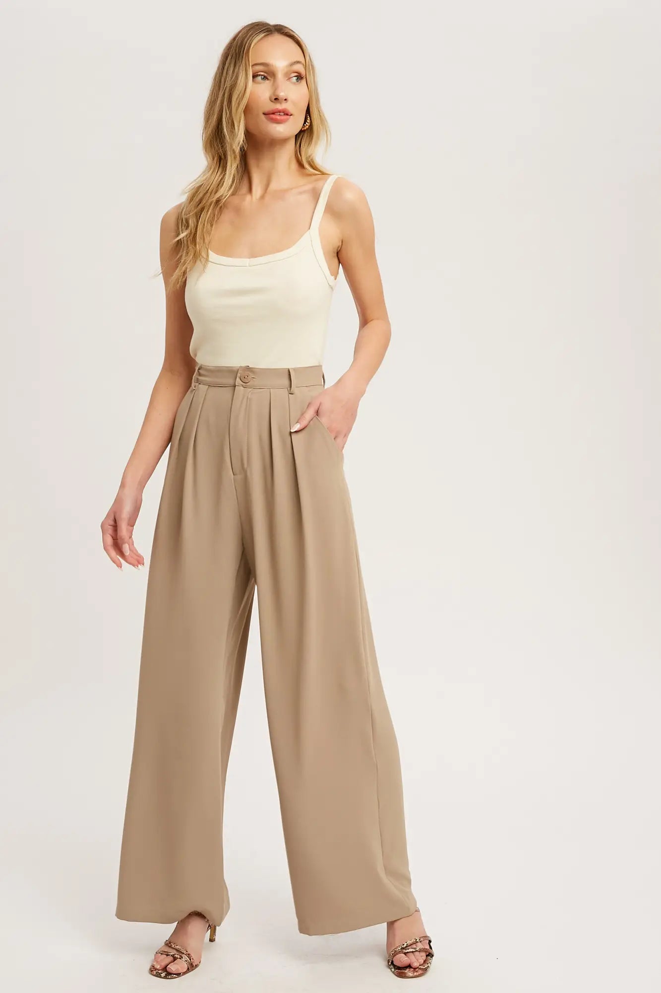Mushroom Pintuck Wide Leg Pants