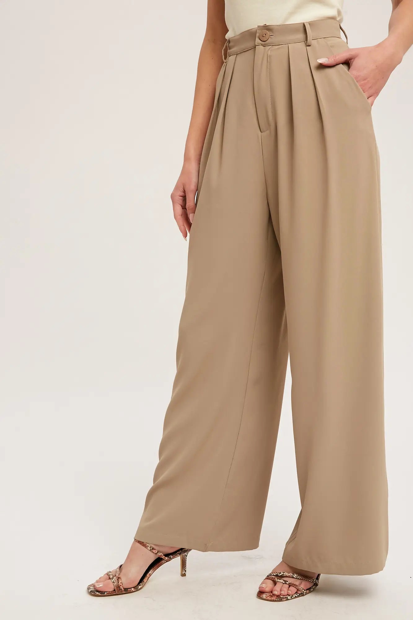 Mushroom Pintuck Wide Leg Pants