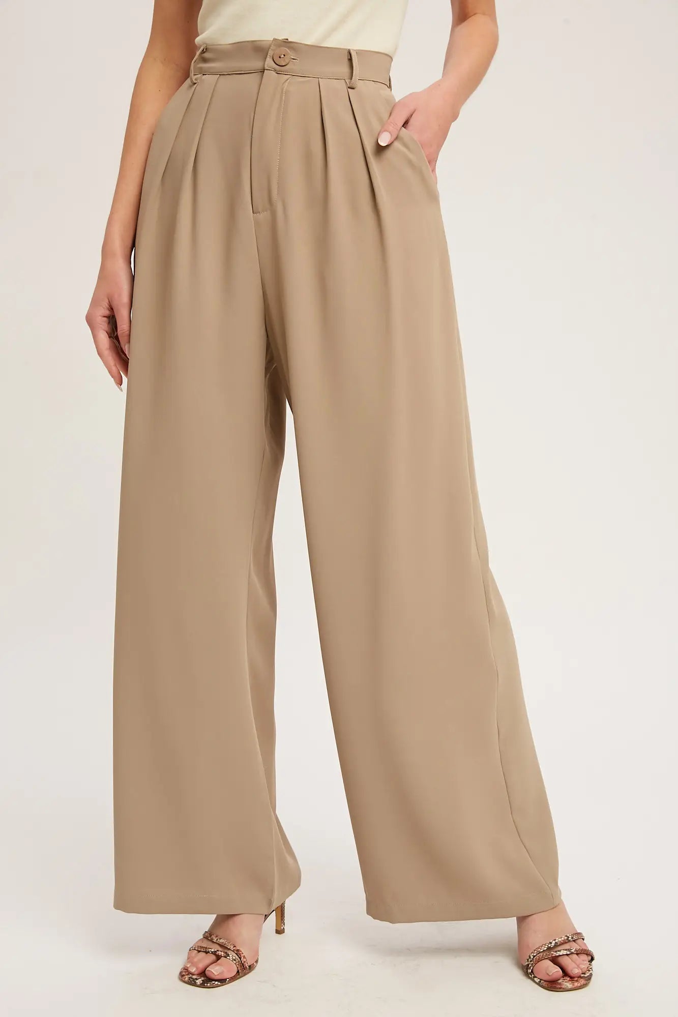 Mushroom Pintuck Wide Leg Pants