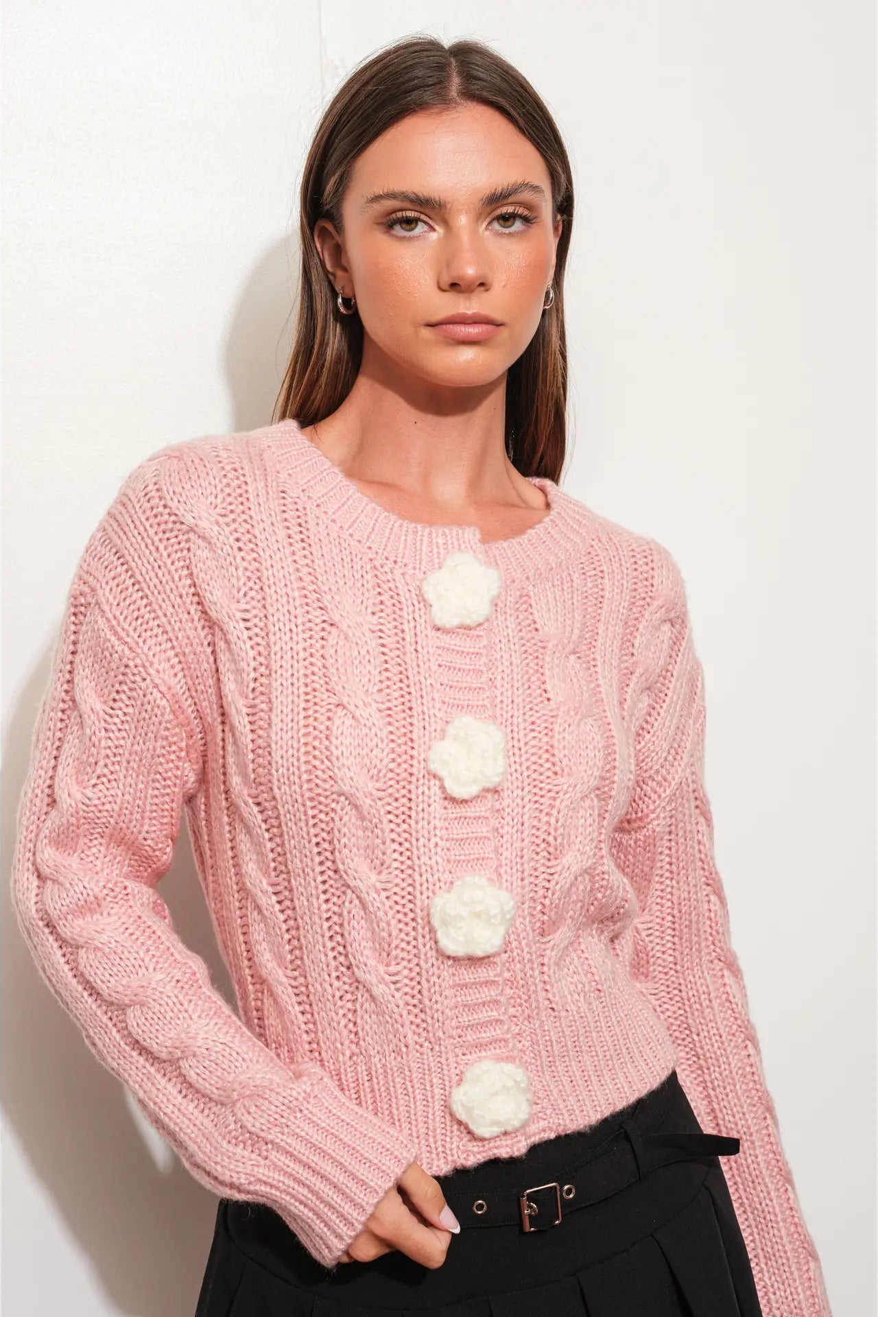 Pink Rose Hand Knit Cardigan