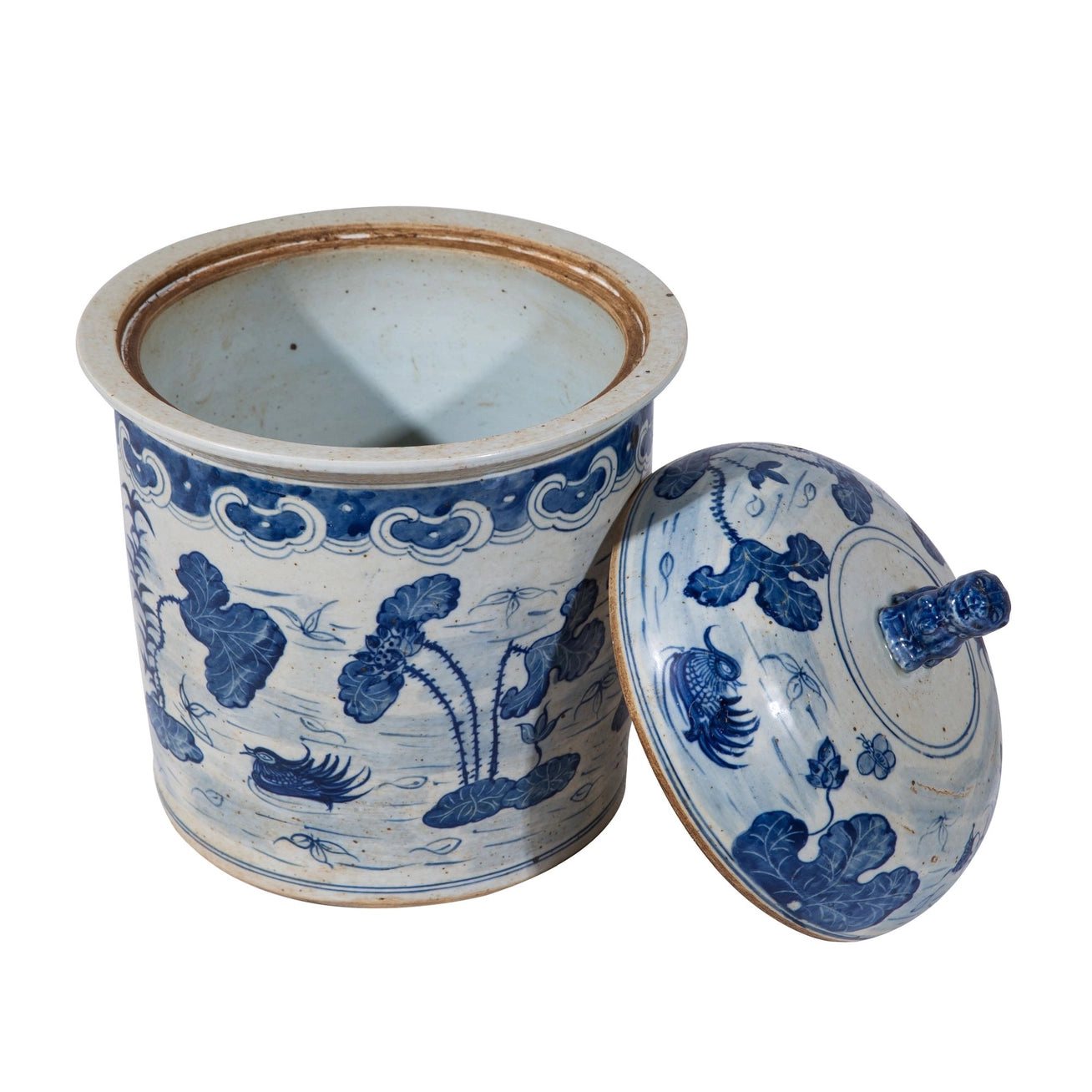 Rustic Lotus Mandarin Duck Lidded Jar