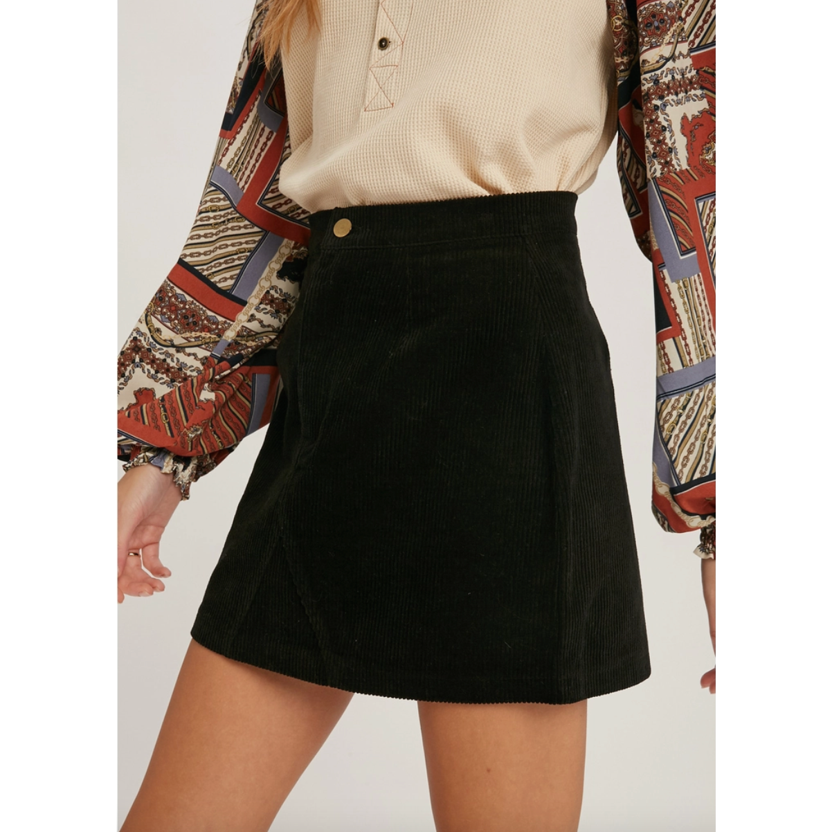 Black Corduroy Mini Skirt