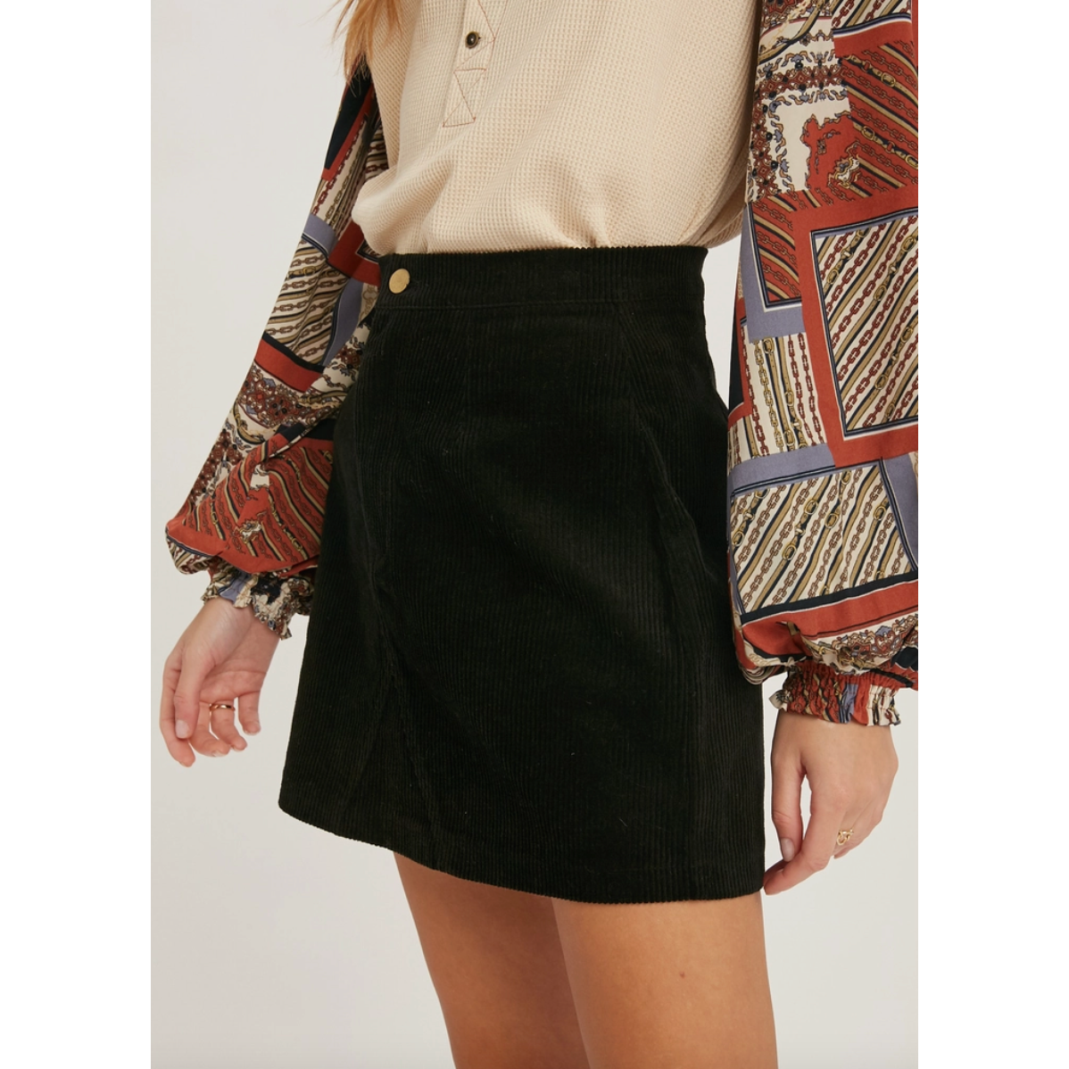 Black Corduroy Mini Skirt