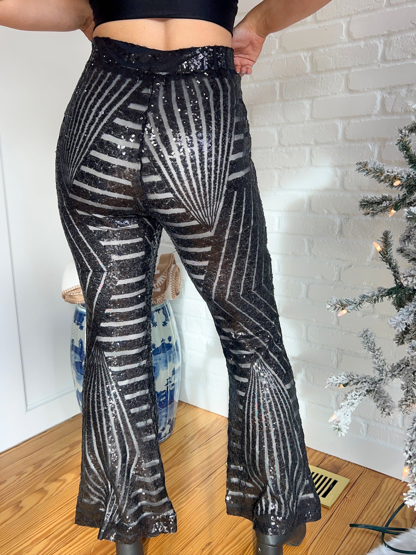 Sequin High Rise Flare Pants