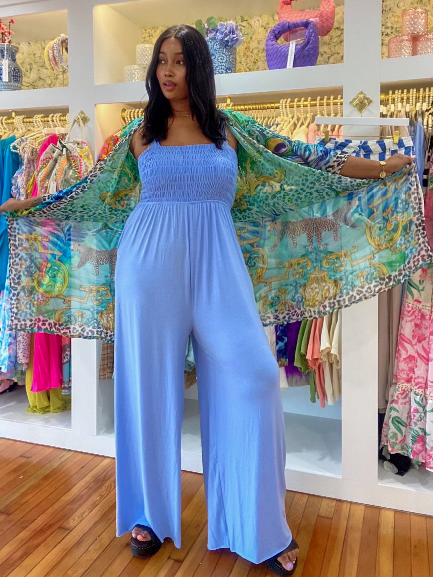 Smocked Blue Curvy Fit Jumpsuit