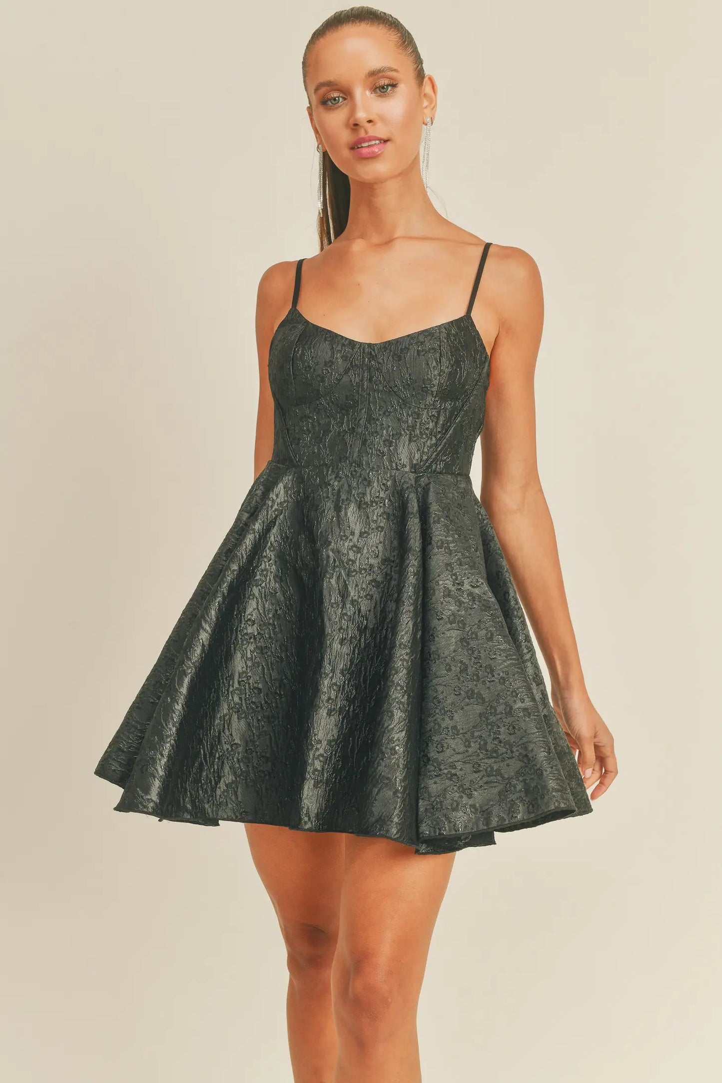Black Fit & Flare Jacquard Mini Dress