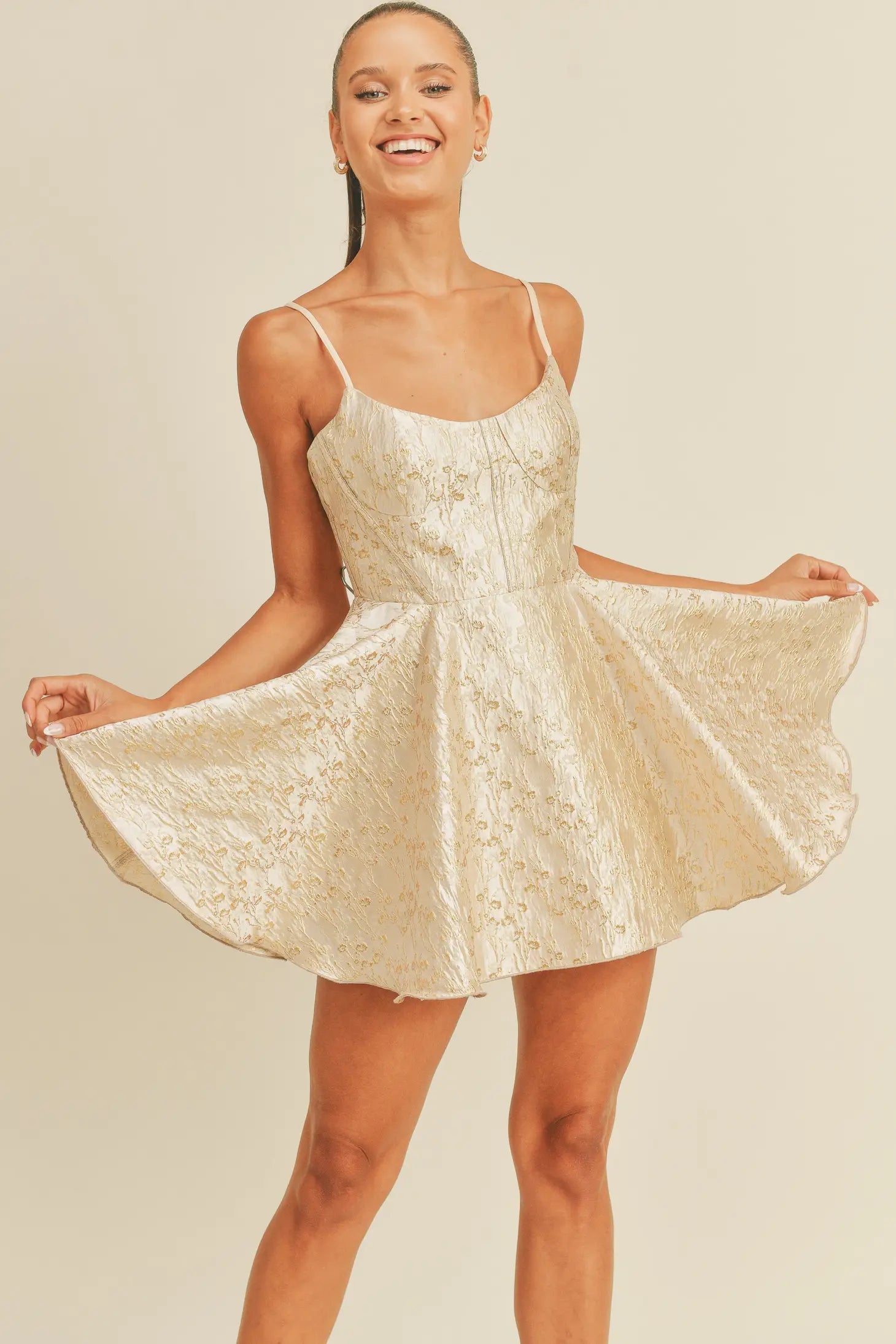 Gold Fit & Flare Jacquard Mini Dress – Lilla Cavallo