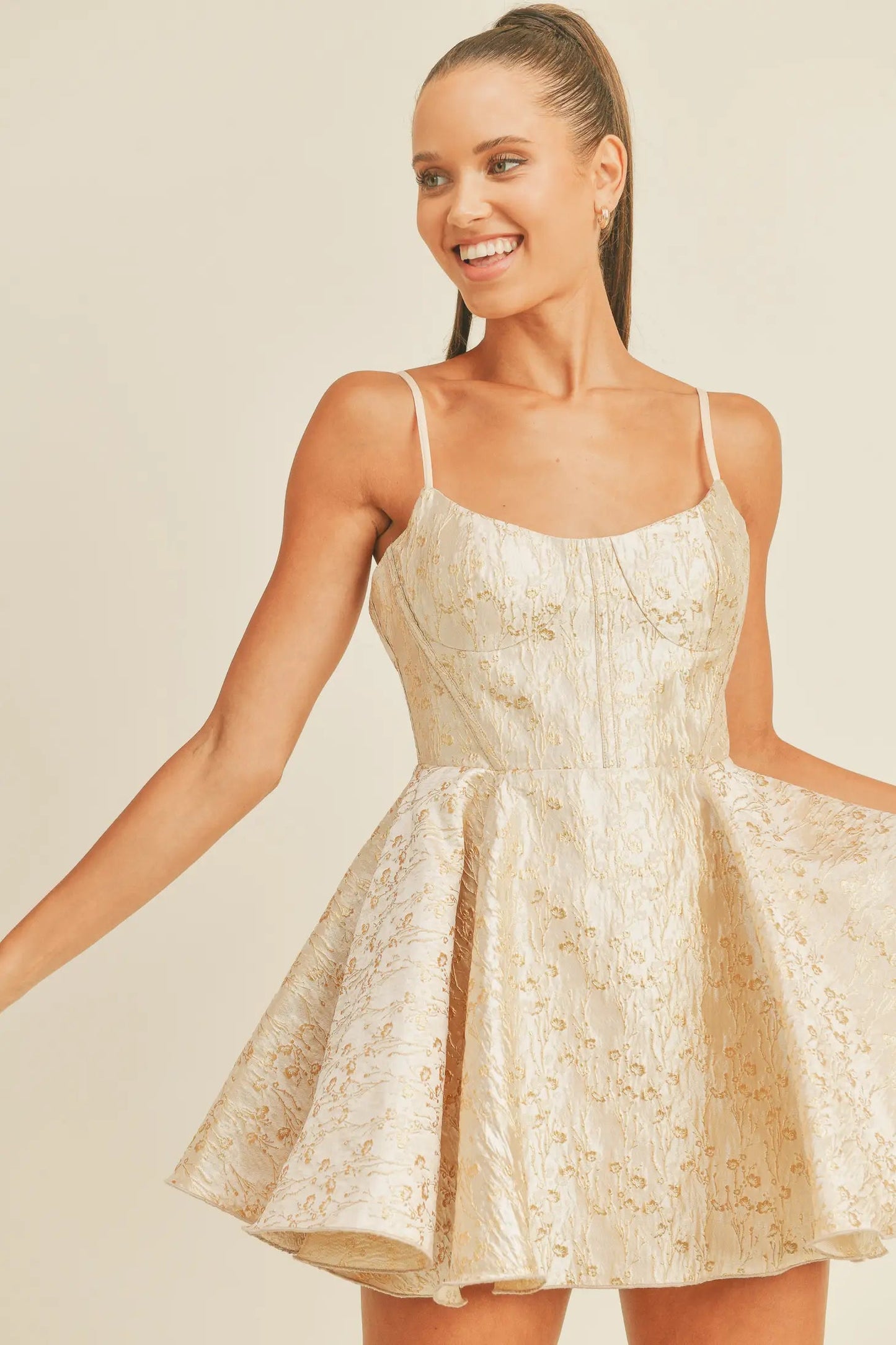 Gold Fit & Flare Jacquard Mini Dress