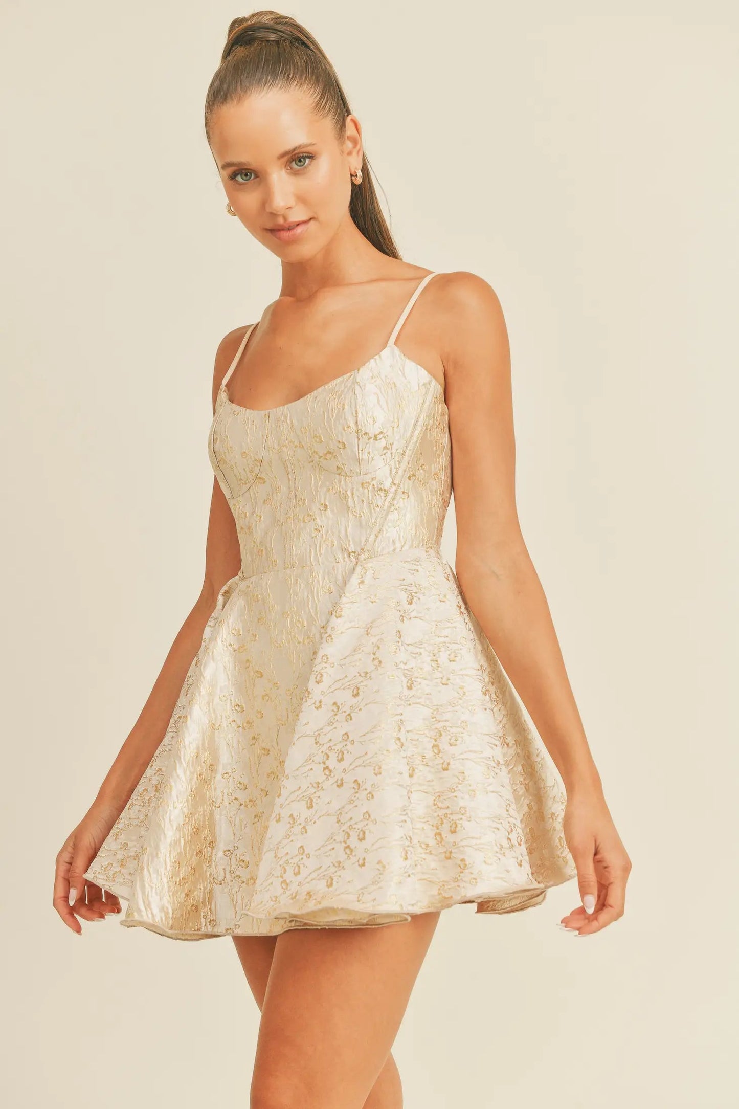 Gold Fit & Flare Jacquard Mini Dress