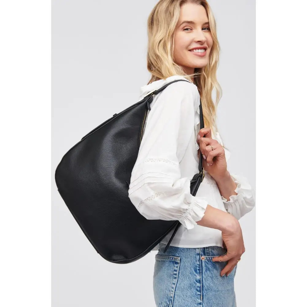 Black Stacy Vegan Leather Hobo Handbag