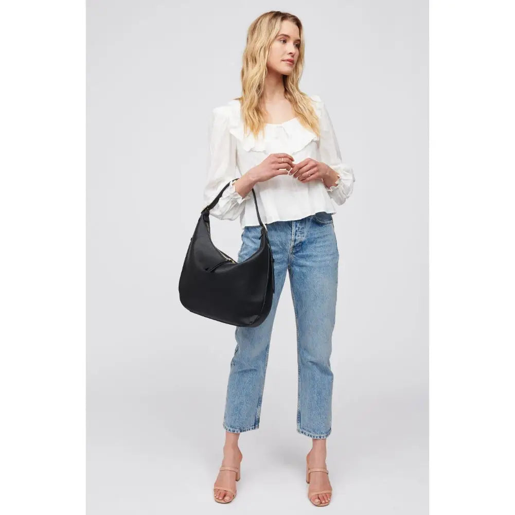 Black Stacy Vegan Leather Hobo Handbag