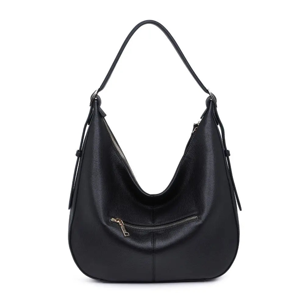 Black Stacy Vegan Leather Hobo Handbag