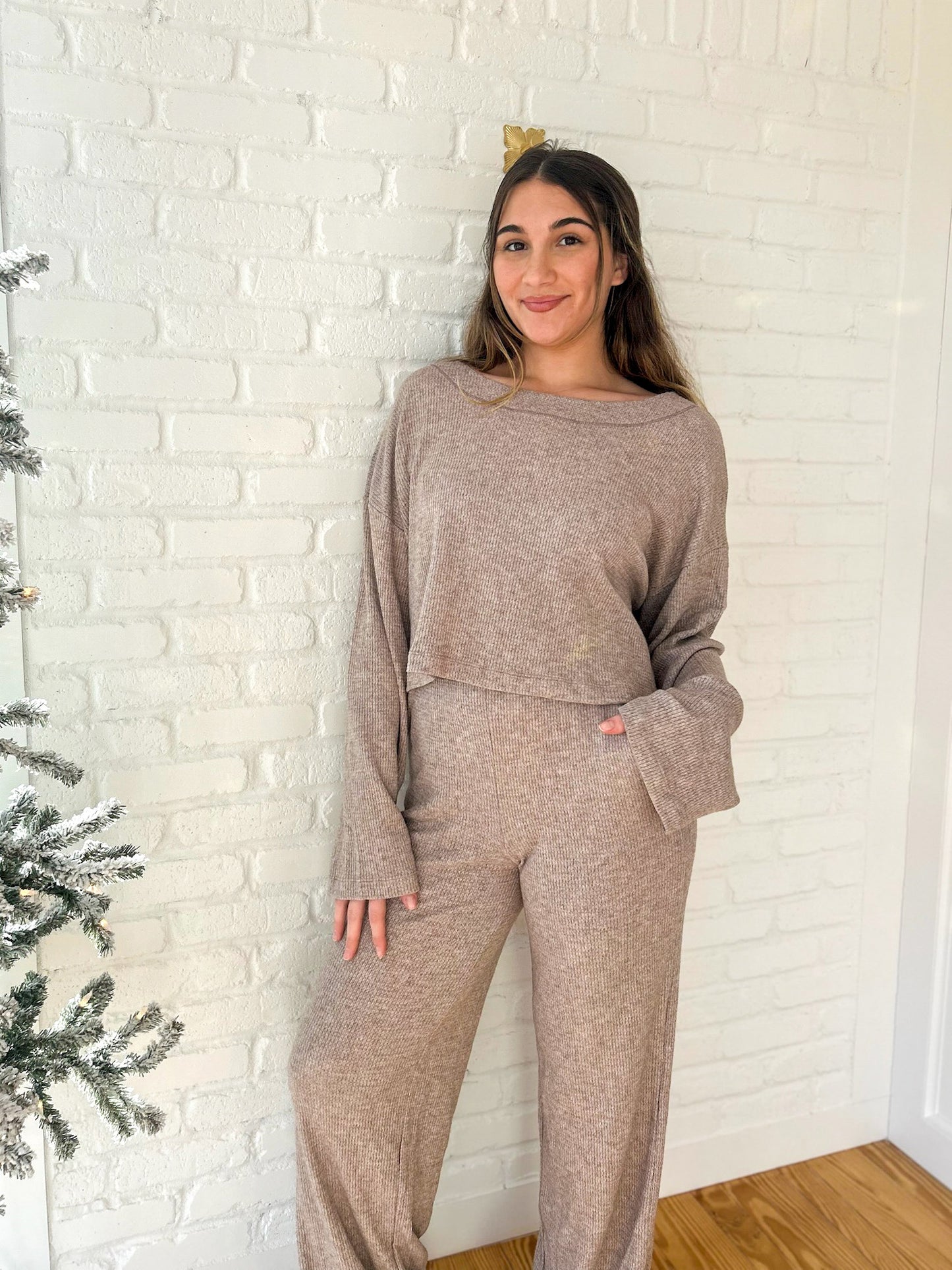 Tan Wide Leg Loungewear Pants
