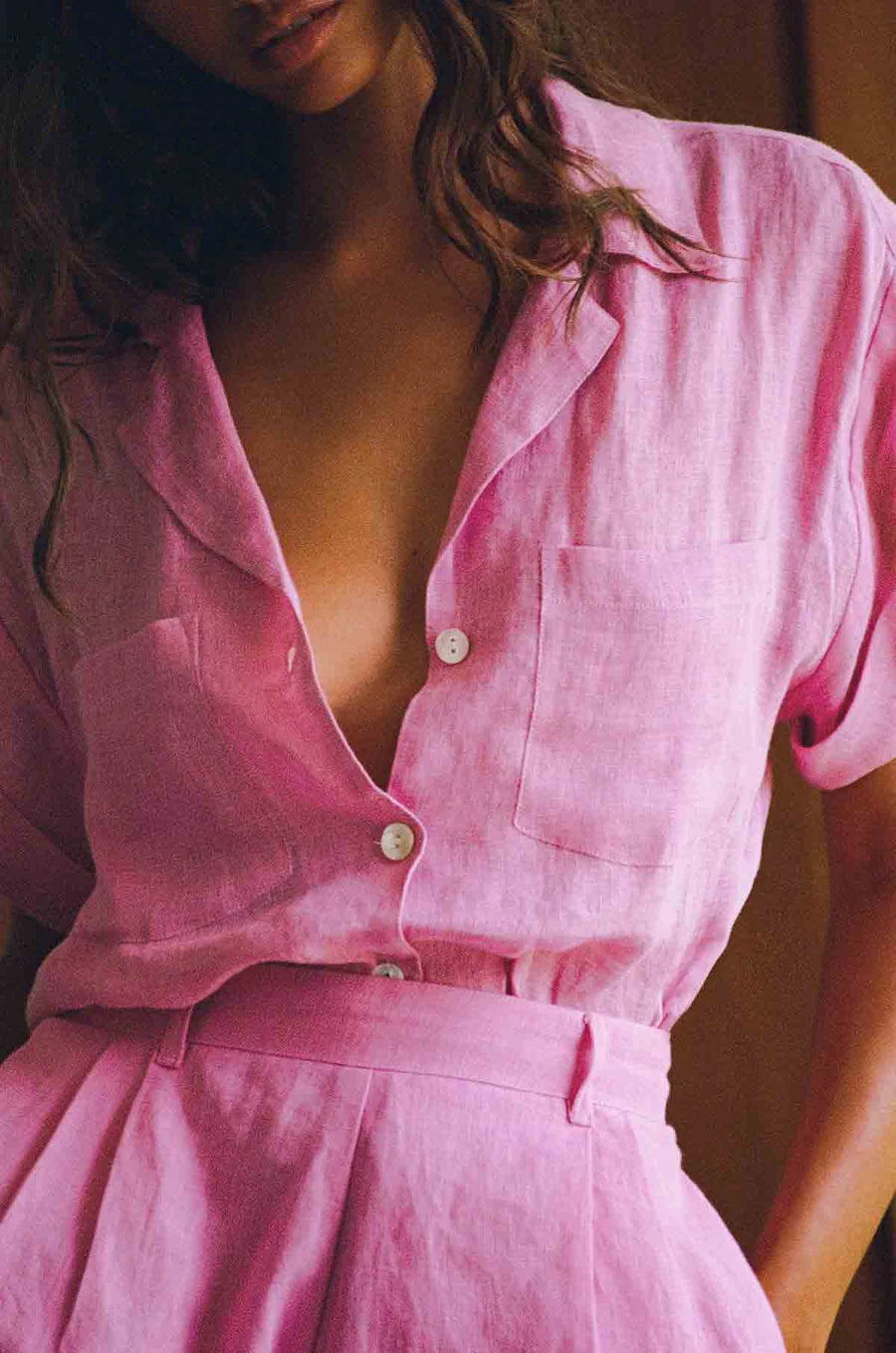 Playa Pocket Blouse Bubblegum EcoLinen