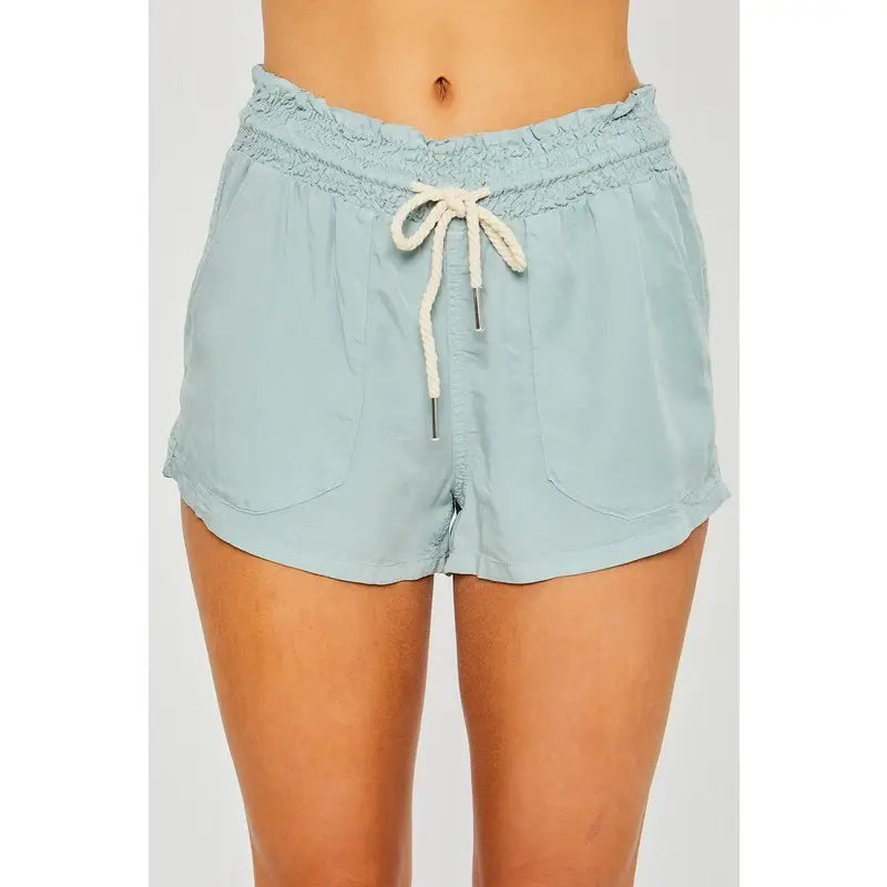 Mint Woven Solid Drawstring Shorts