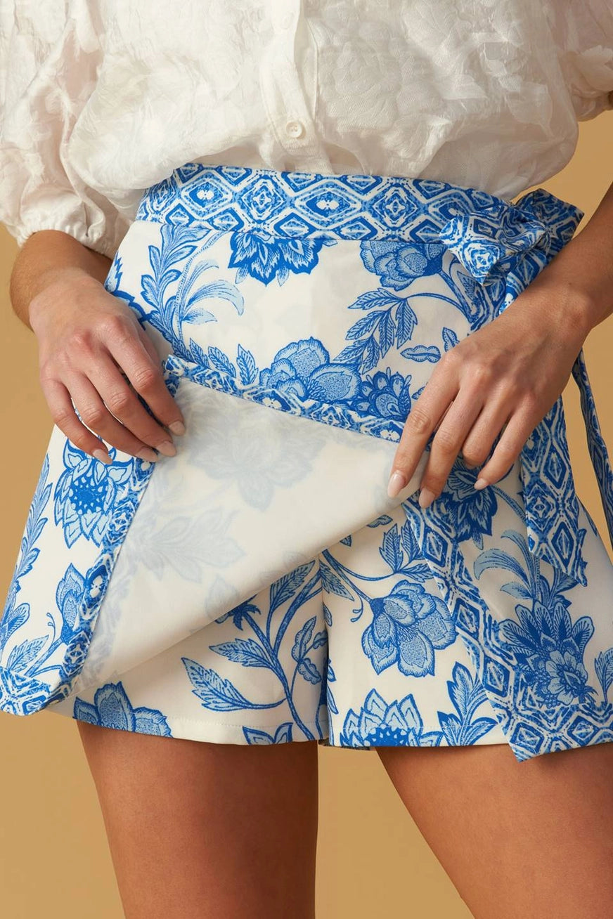 Blue and White Floral Skort